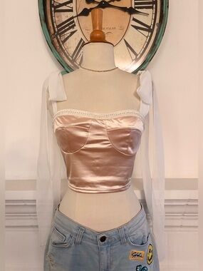 Satin Tie-Shoulder Crop Top in Blush Pink